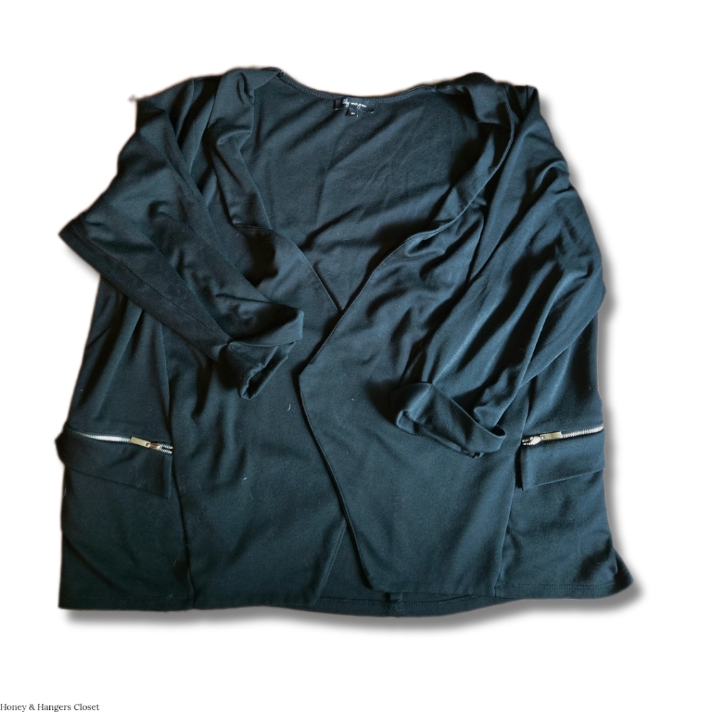 Chic Black Blazer with Zippered Pockets | Size - 2XL